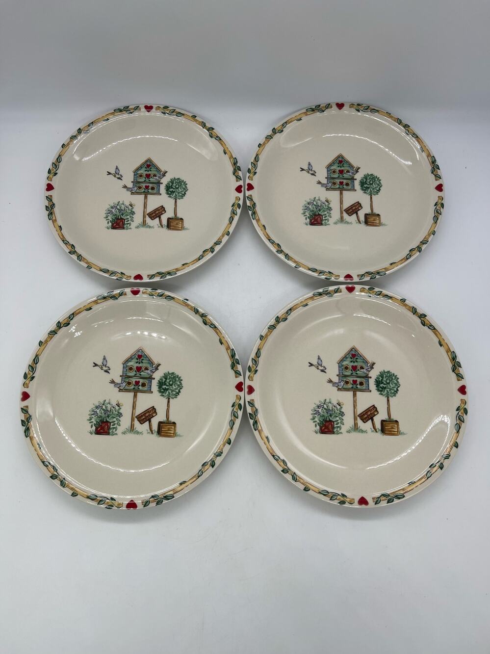 Thomson Pottery Birdhouse Set of 4 Salad Plates 7.75"